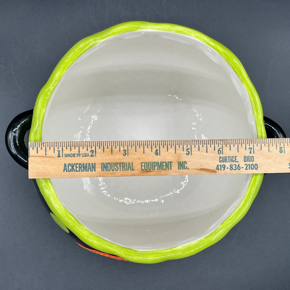 Witch's Brew Halloween Cauldron Ceramic Bowl Witch Feet Polka Dots Black 7.5" - Picture 5 of 8